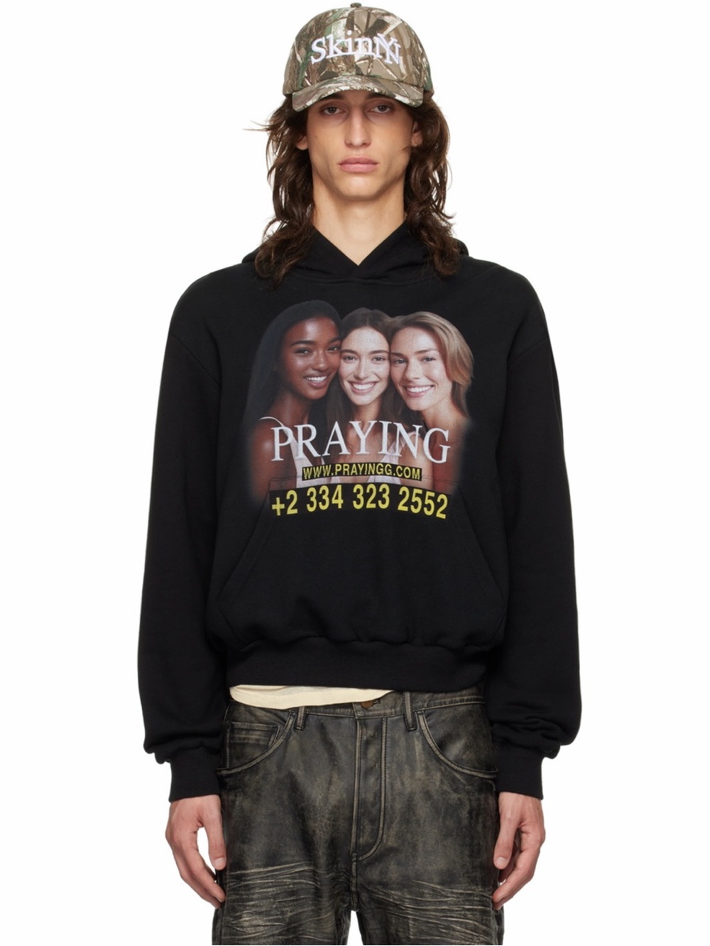 Praying AI Girls Graphic Hoodie Black Luxury Streetwear